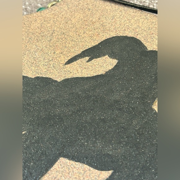 MAGNIFICENT “End of the Trail,” stone painting w/feathers - Picture 2 of 3